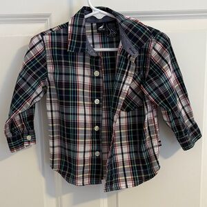 Nautica Kids Plaid Button Down Shirt - Navy and Red